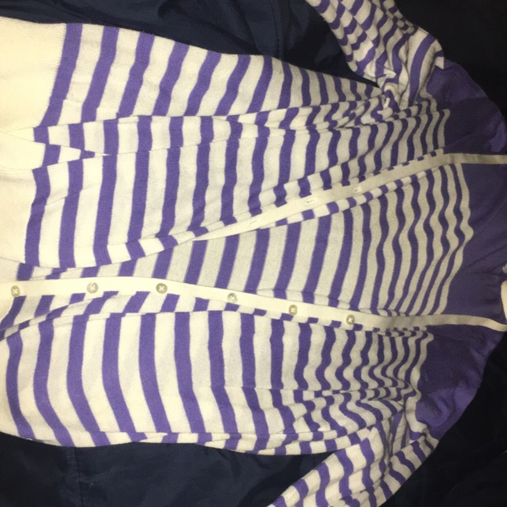White and purple striped cardigan